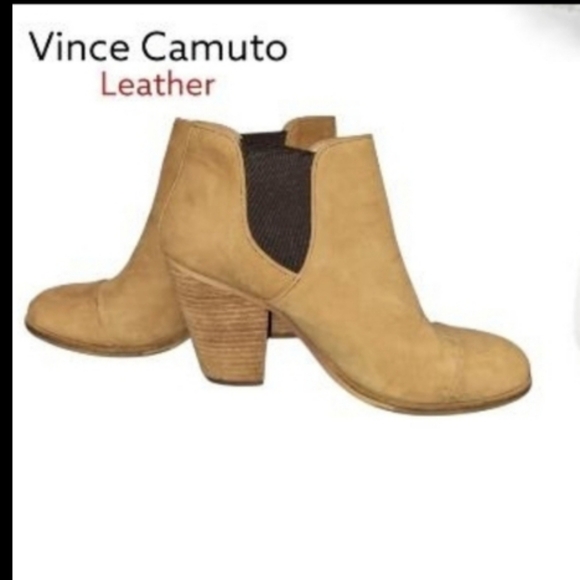 Vince Camuto Leather Hame Tan Beige Brown Ankle Boot Western Heel Shoe Women 8.5 - Picture 5 of 7